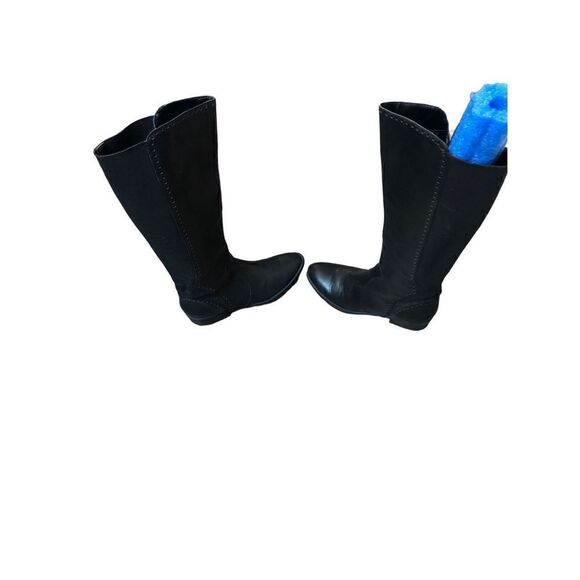 Ann Taylor Loft black leather riding boot with stretch band in back. Pull on siz - Picture 6 of 14